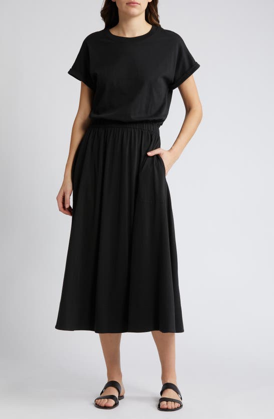 Shop Nation Ltd Garcelle Organic Cotton T-shirt Midi Dress In Jet Black