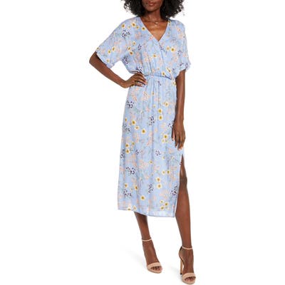 All In Favor Floral Wrap Front Side Slit Dress, Purple
