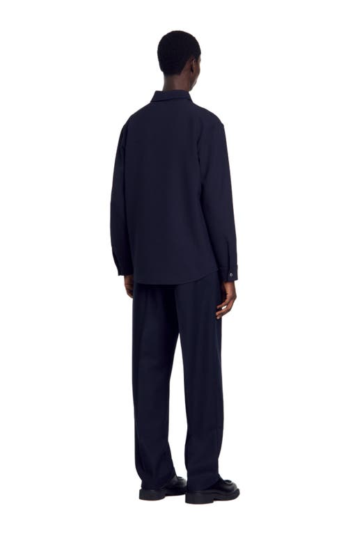 Shop Sandro Long-sleeved Jersey Shirt In Navy Blue