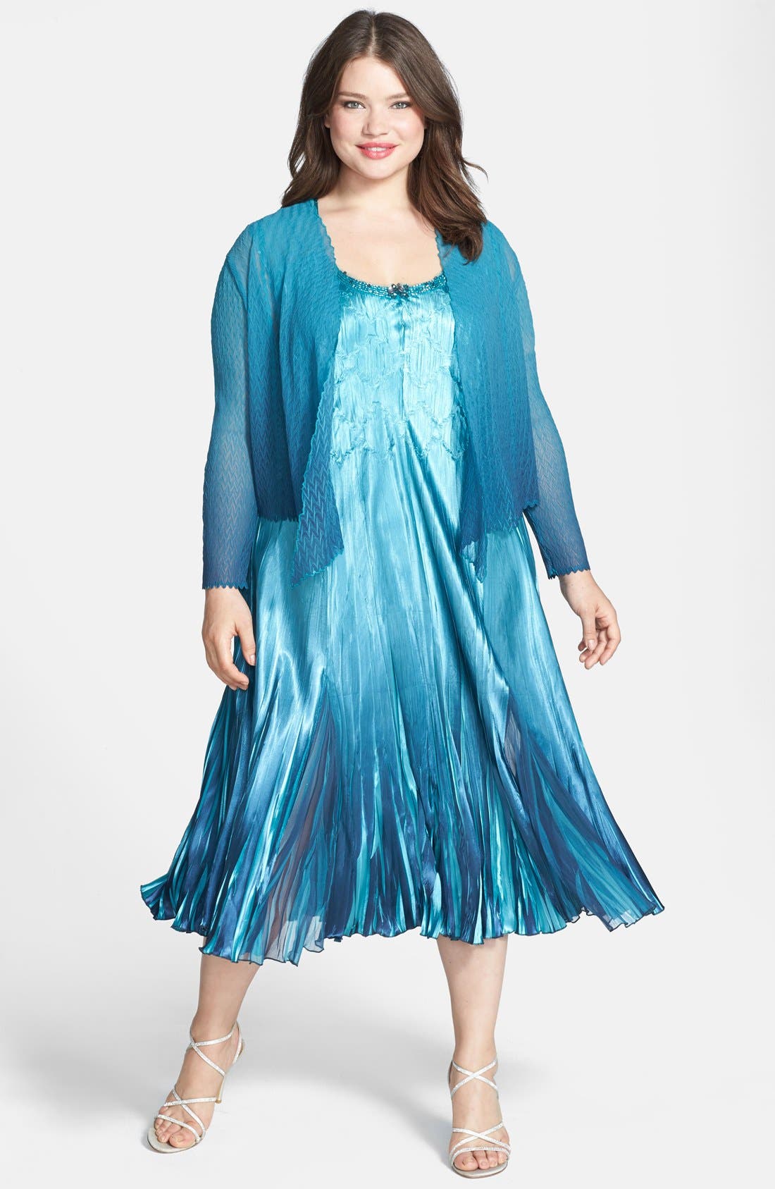 Komarov Chiffon & Charmeuse Dress with Jacket (Plus Size) Nordstrom