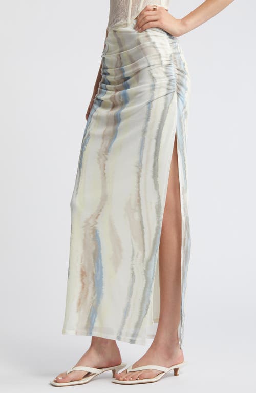 Shop Open Edit Ruched Side Slit Mesh Maxi Skirt In Ivory Seafoam Swirl