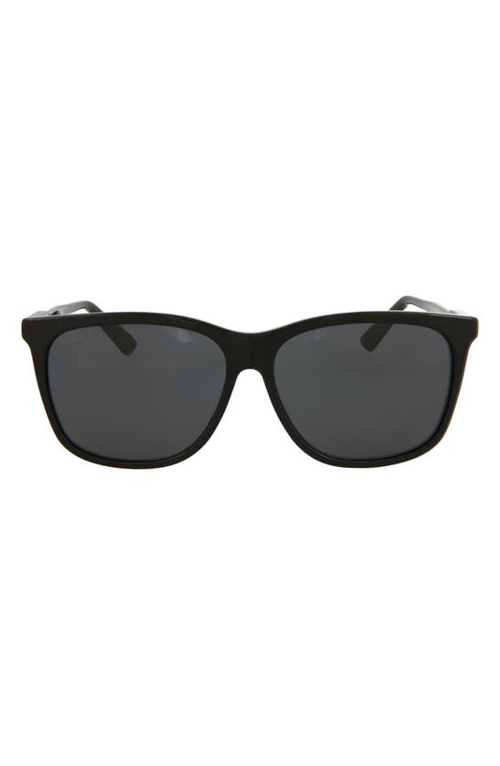 Gucci 60mm Square Rectangle Sunglasses In Black Black Grey