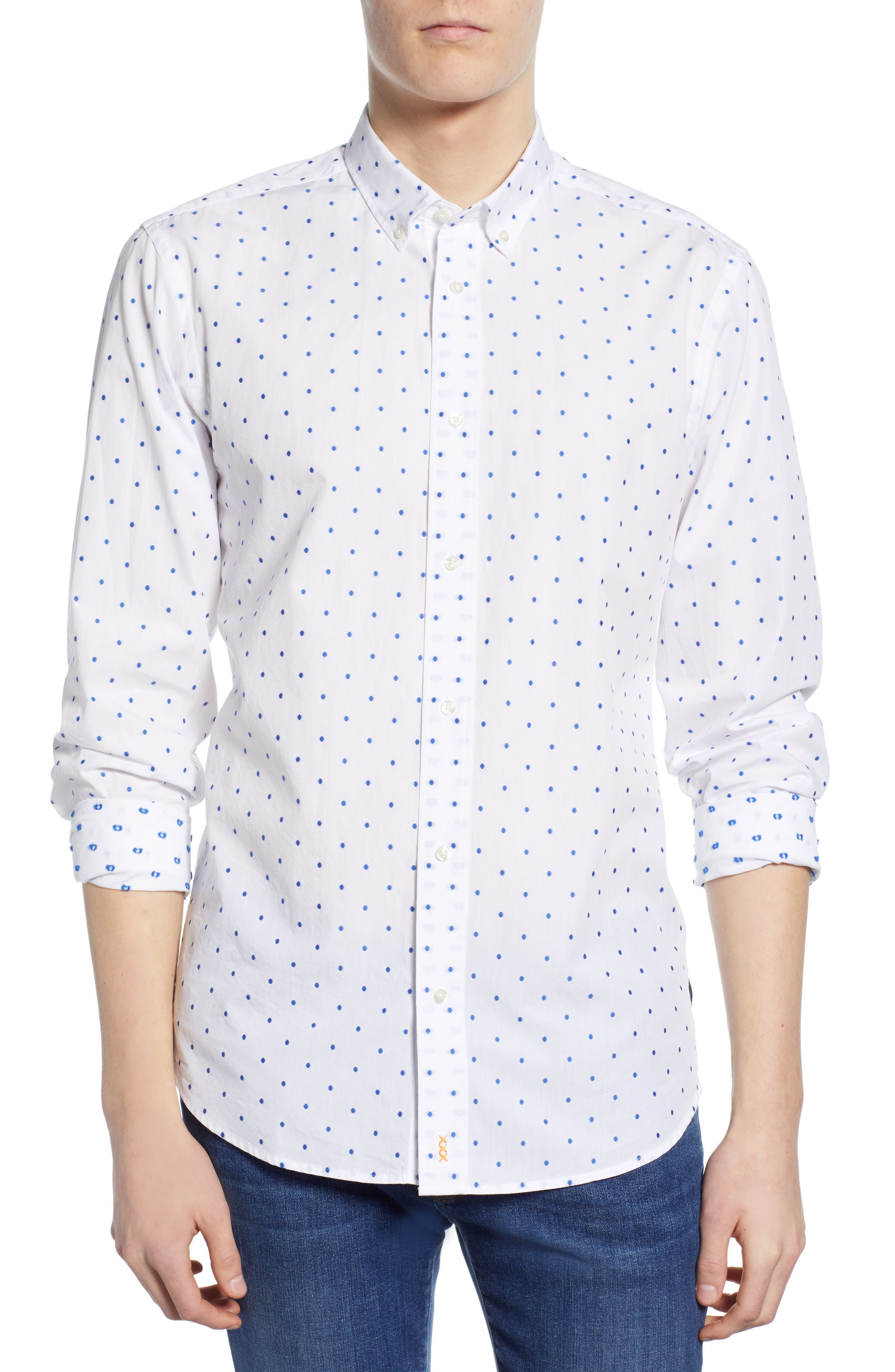 Men's Scotch & Soda Dot Fil Coupe Sport Shirt, Size X-Large - White