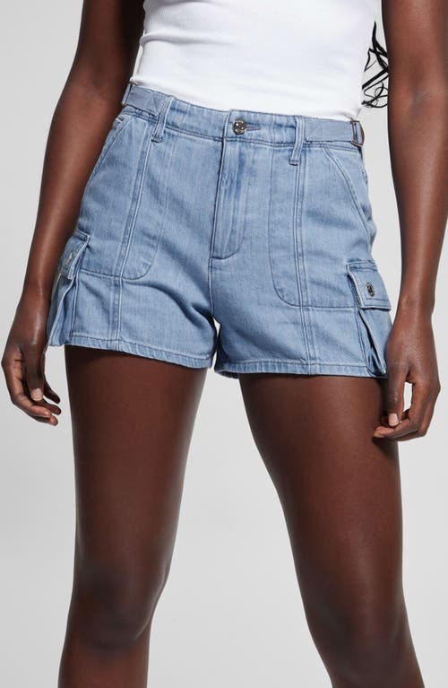 Shop Guess Amara Denim Cargo Shorts In Logic