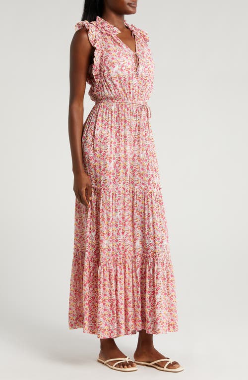 Shop Poupette St Barth Belene Floral Tiered Ruffle Cover-up Jumpsuit In Pink Jardin