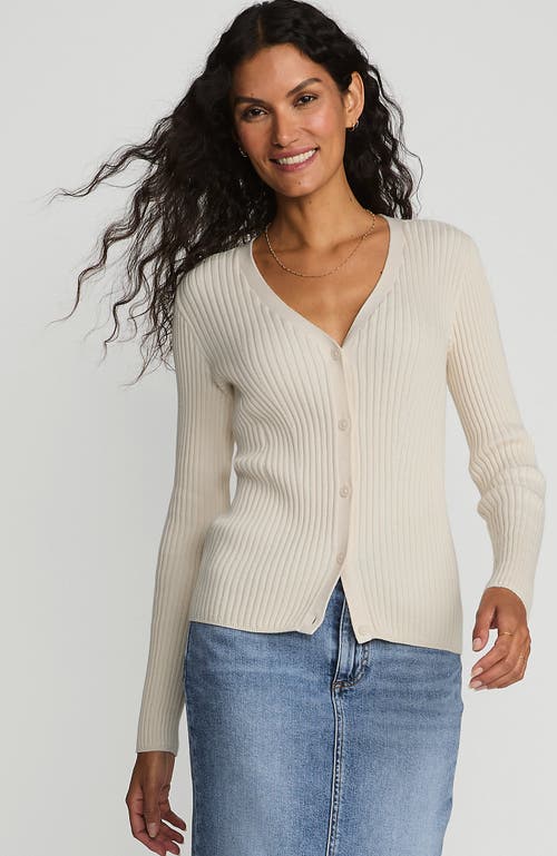 Shop Lands' End Fine Gauge Cotton Cardigan Sweater In Fresh Ivory