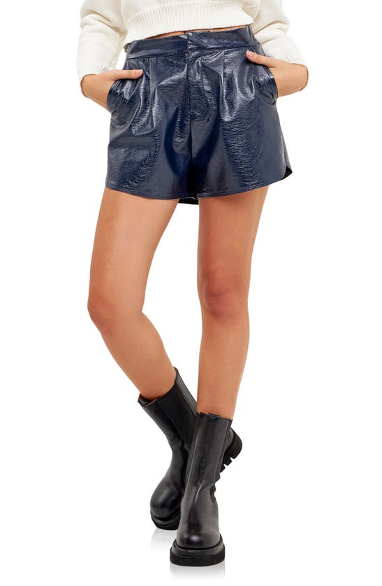 Grey Lab Shiny Faux Leather Shorts In Navy