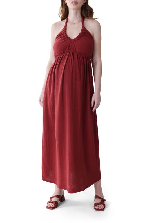 Ingrid & Isabel Halter Cotton Midi Maternity Dress in Apple Butter at Nordstrom, Size X-Small