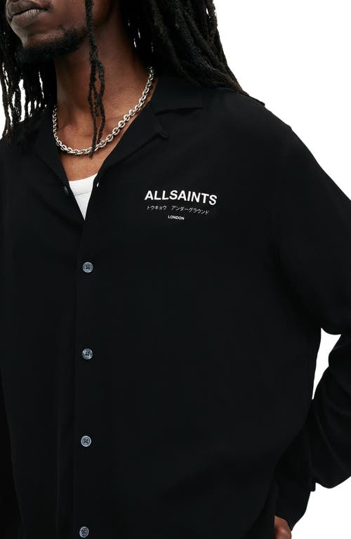 Shop Allsaints Underground Oversize Long Sleeve Camp Shirt In Black