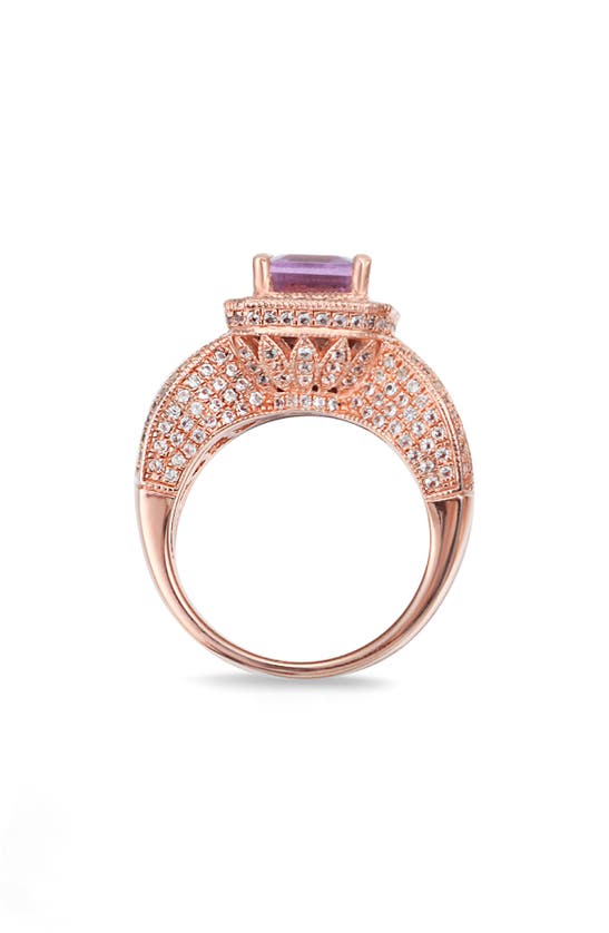 Shop Suzy Levian Emerald Cut Amethyst & White Topaz Halo Ring In Pink