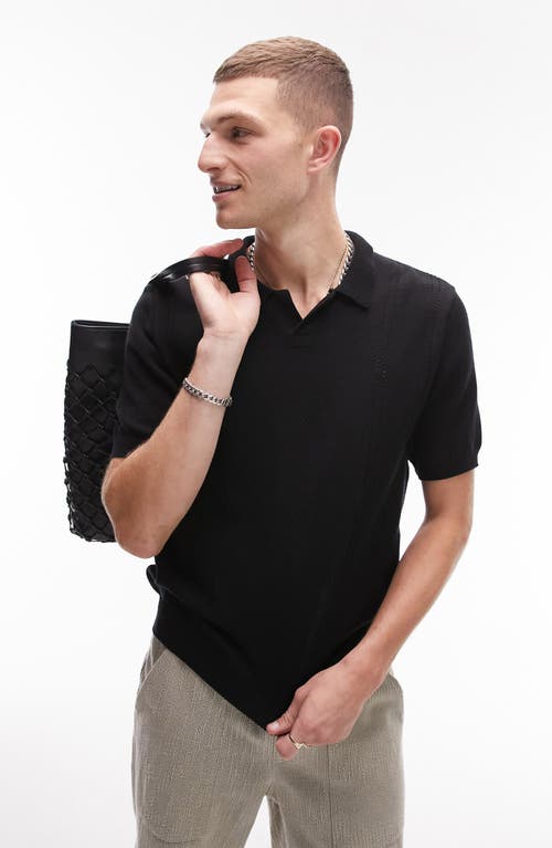 Johnny Collar Pointelle Polo in Black
