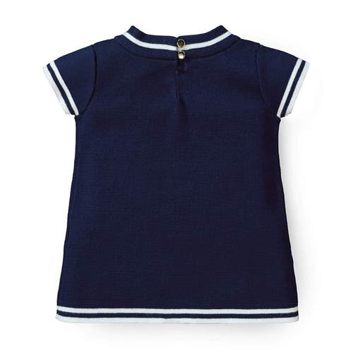 Shop Hope & Henry Baby Girls' Milano Tipped Short Sleeve Sweater, Infant In Navy With White Tipping