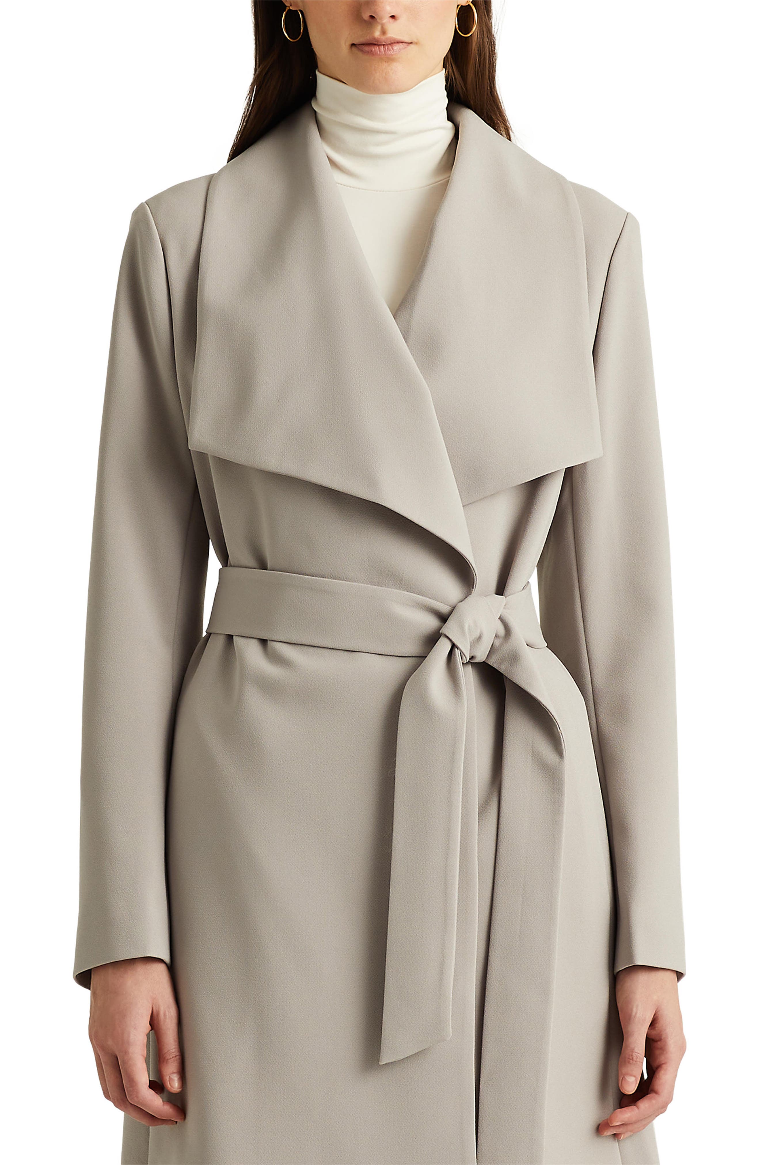 ralph lauren belted drape front coat