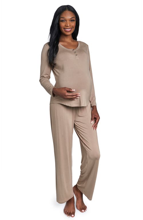 Everly Grey Laina Jersey Long Sleeve Maternity/Nursing Pajamas in Latte