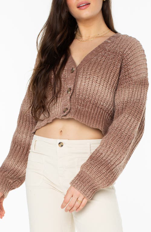 Shop Roxy Sundaze Ombré Crop Button-up Sweater In Warm Taupe