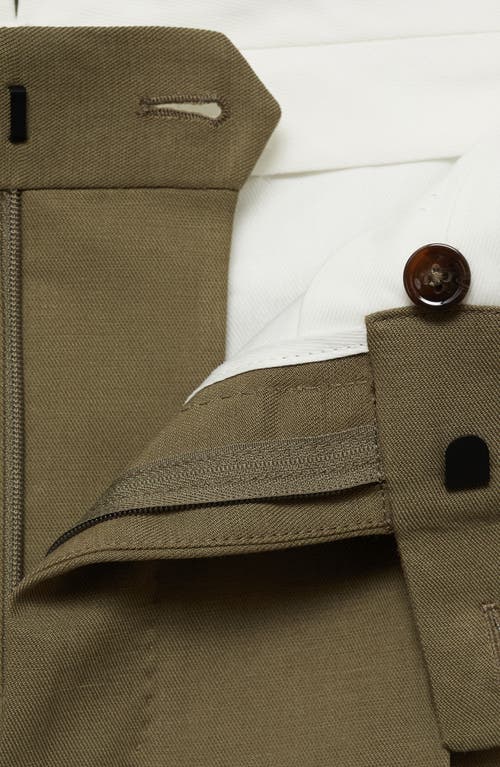 Shop Mango Slim Fit Pleated Suit Pants In Khaki Green