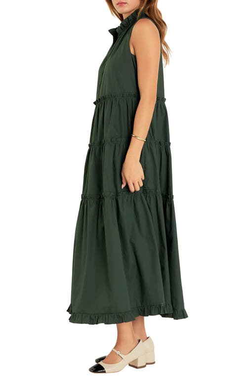 Shop English Factory Sleeveless Tiered Cotton Maxi Dress In Olive