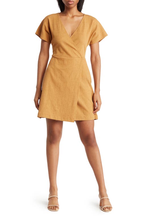 Madewell Cross Front Flutter Sleeve Minidress in Toffee