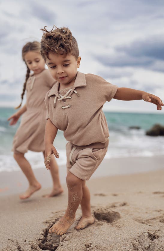 Shop Maniere Beach Terry Polo & Shorts Set In Sand