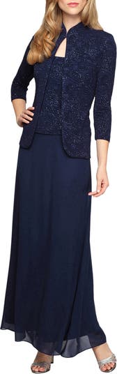 Alex Evenings Two-Piece Jacquard Gown with Jacket | Nordstrom