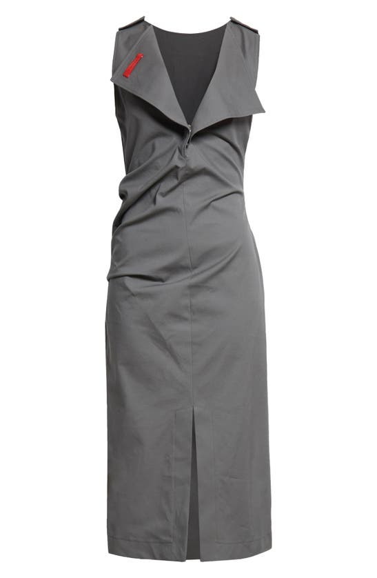 Shop Commission Double Neckline Twill Midi Dress In Cement