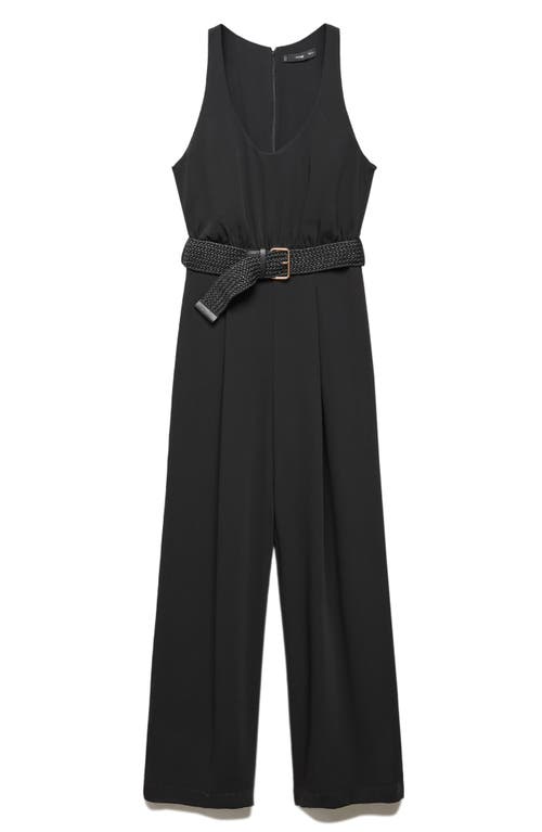 Mango Belted Sleeveless Jumpsuit In Black