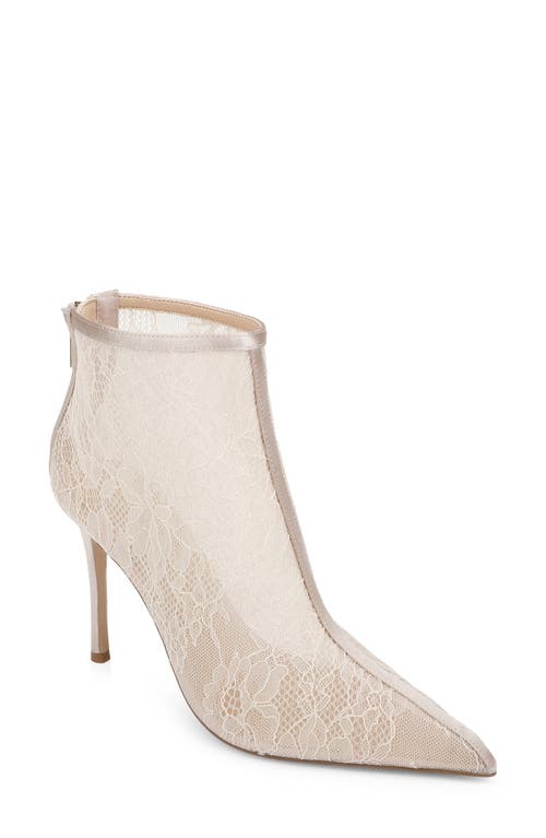 Jewel Badgley Mischka Gesina Pointed Toe Lace Bootie in Champagne