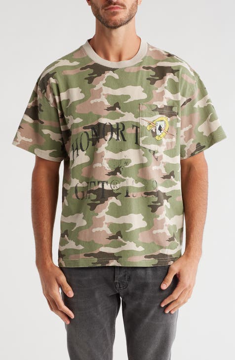 Pocket Aces Camo Print Cotton Graphic T-Shirt