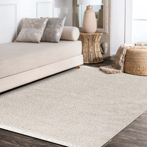 Jonathan Y Mercer Shag Plush Tassel Area Rug In Cream