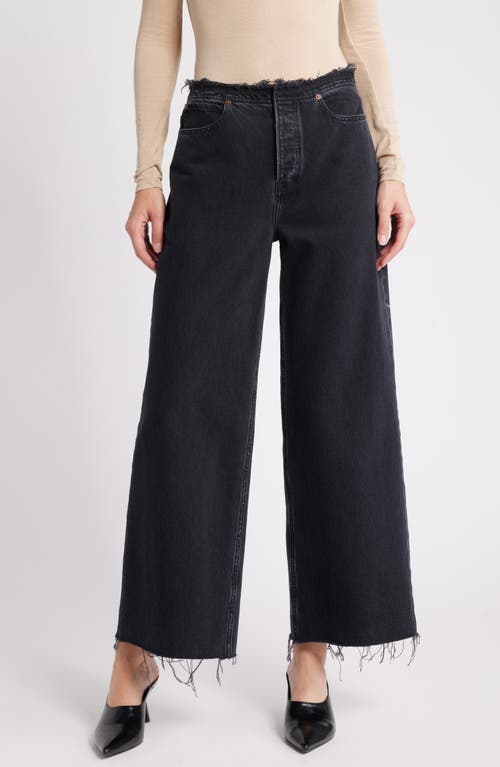 Shop Frame Le Distressed Nonstretch Low Rise Wide Leg Cutoff Jeans In Inkwell