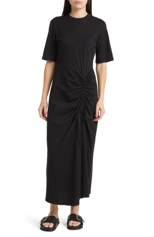 Ruched Organic Cotton Maxi Dress in Black