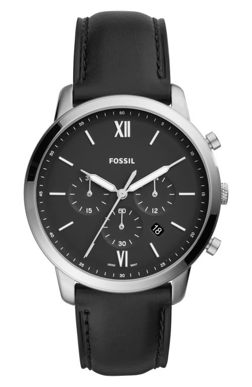 Fossil Neutra Chronograph Leather Strap Watch, 44mm in Black/Black/Silver at Nordstrom