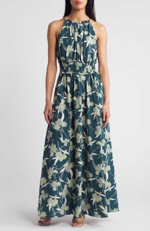 Print Maxi Dress in Green Abstract Iris