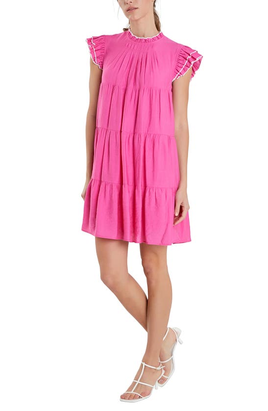 Shop English Factory Contrast Merrow Stitch Babydoll Dress In Pink