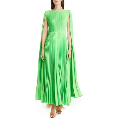 Valentino Cape Sleeve Pleated Gown