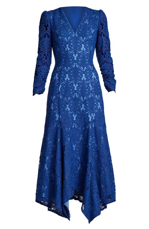 Shop Tadashi Shoji Corded Embroidery Bracelet Sleeve Handkerchief Hem Dress In Mystic Blue