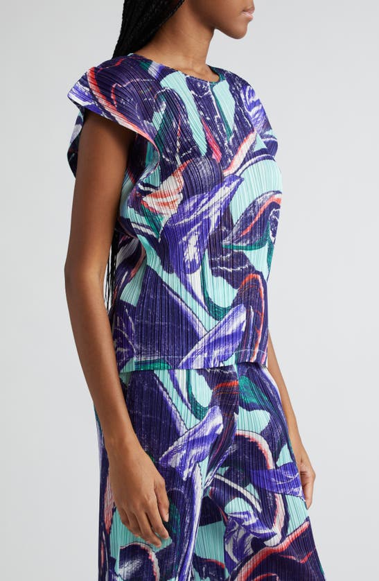Shop Issey Miyake Tardivo Print Pleated Sleeveless Top In Purple