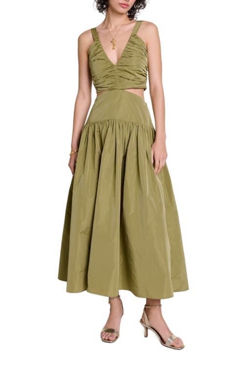 Shop Maje Cutaway Taffeta Dress In Khaki