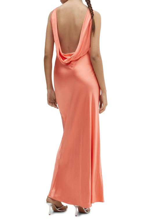 Shop Mango Draped Back Satin Maxi Dress In Bright Red