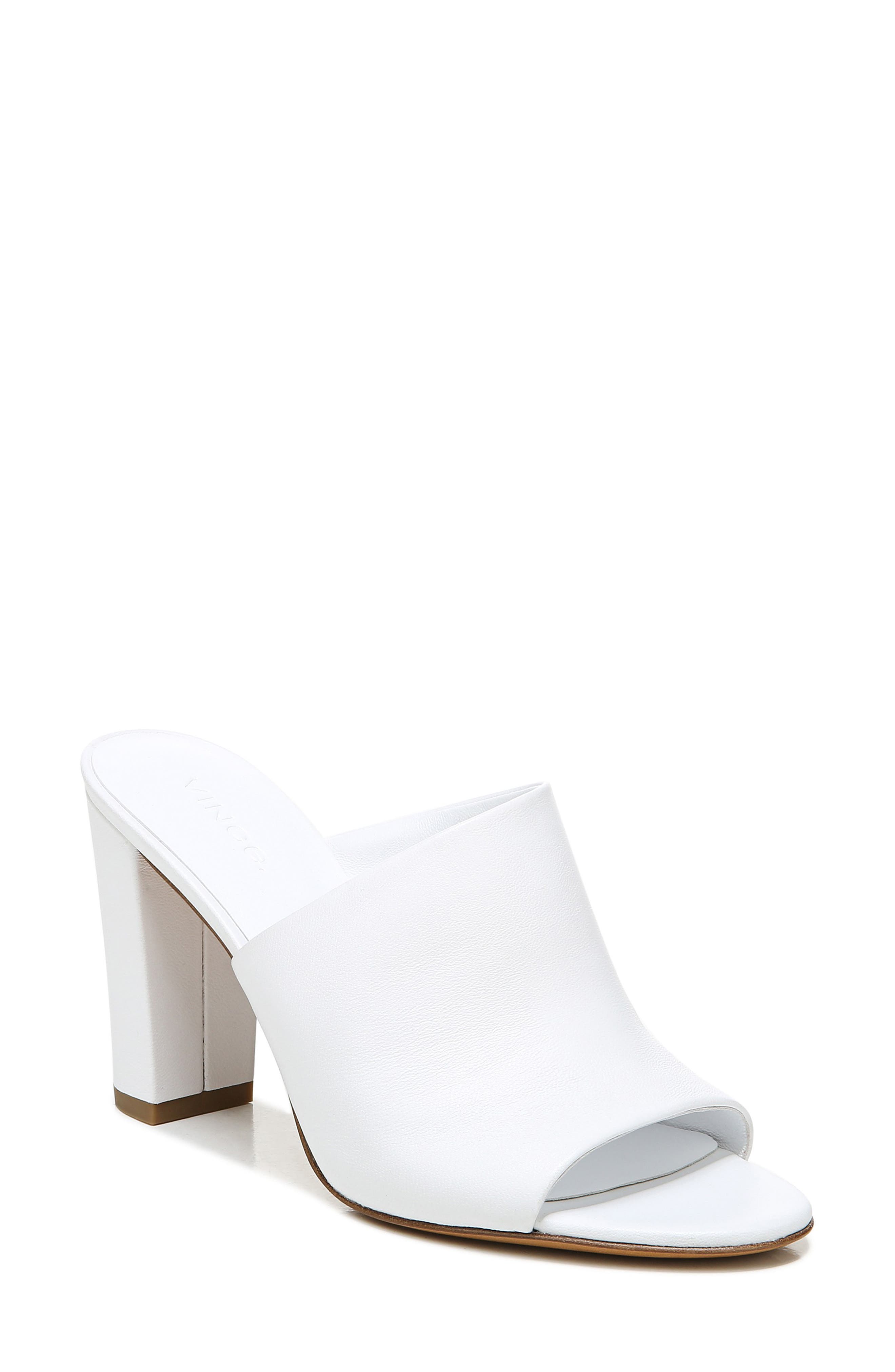 white leather block heel sandals