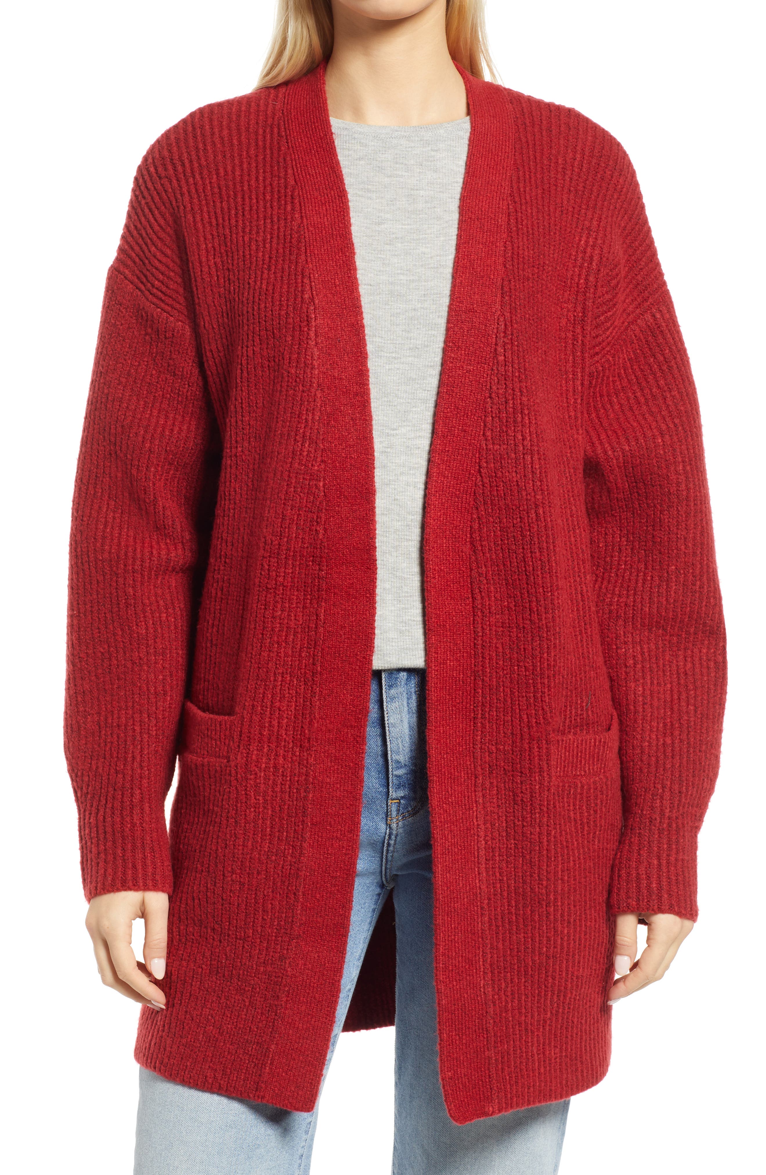 red sweater cardigan womens