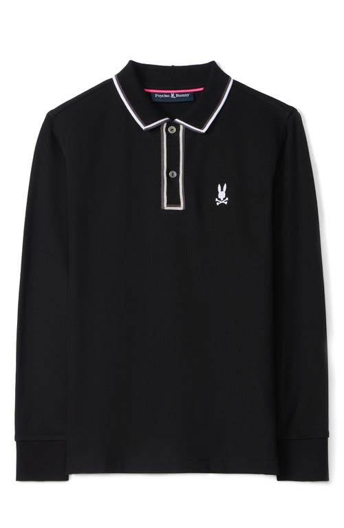 Psycho Bunny Kids' Kent Tipped Long Sleeve Cotton Polo In Black