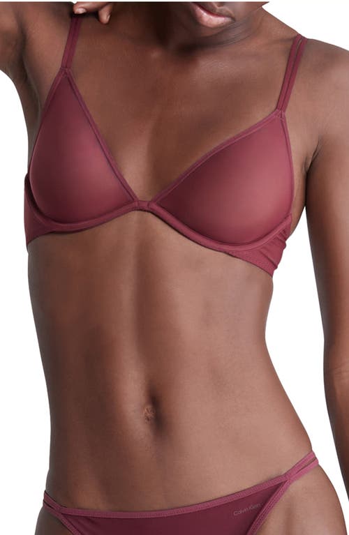 Calvin Klein Sheer Marquisette Underwire Unlined Plunge Bra in Tawny Port at Nordstrom, Size 34Dd