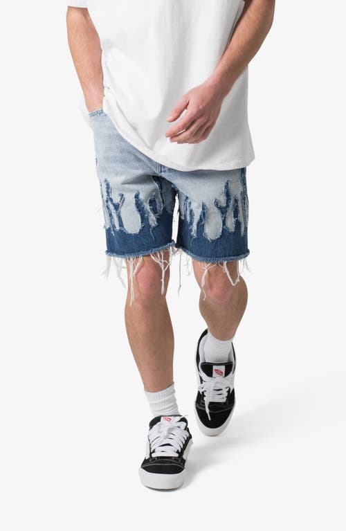 Mnml Flame Rip & Repair Cutoff Denim Shorts In Blue