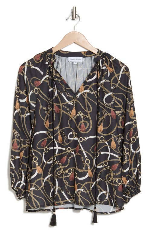 Gemma + Jane Balloon Sleeve Peasant Top In Black Chain Print
