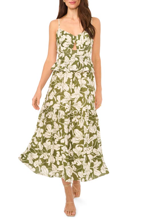 The Lila Floral Tiered Midi Dress in Chive Green