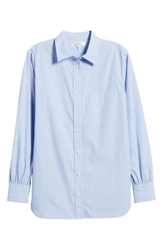Shop Frame Pinstripe Oversize Cotton Button-up Shirt In Chambray Blue