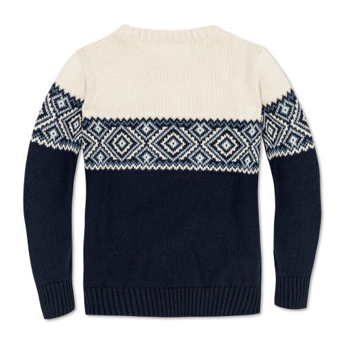 Shop Hope & Henry Boys' Organic Intarsia Crew Neck Button Sweater, Kids In Ski Lodge Intarsia