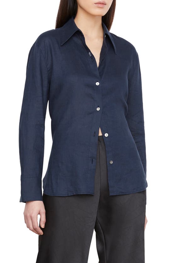 Shop Vince Relaxed Fit Linen Button-up Shirt In Coastal