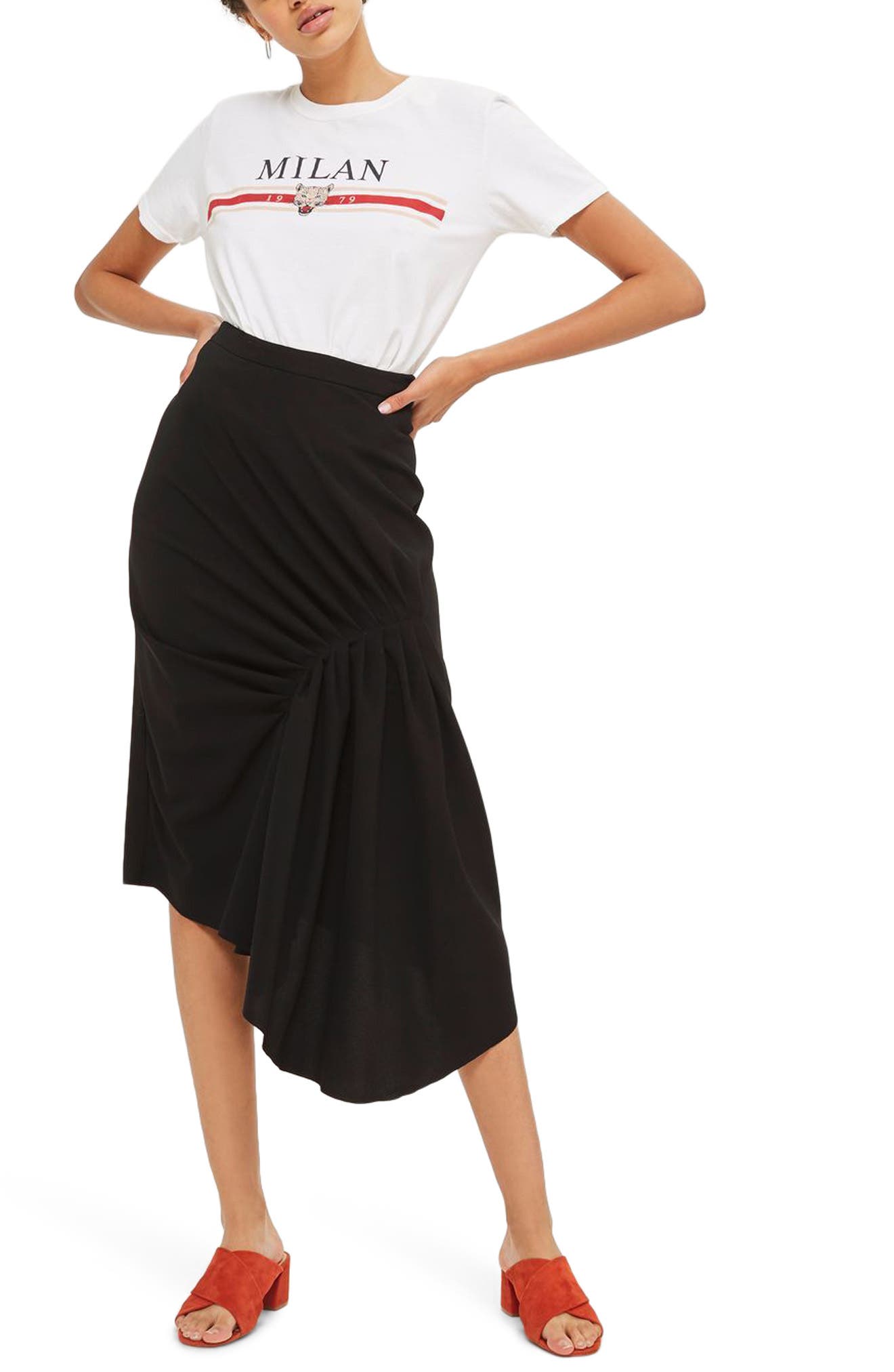 Topshop Ruched Drape Midi Skirt Nordstrom